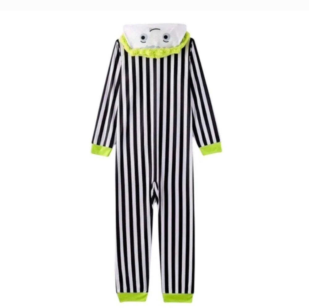 New Beetlejuice Boys Striped  Union Suit  Sleeper Pajamas Size XS 4/5 Hallowen